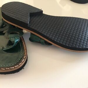 Green Leather Sandals with Black Soles